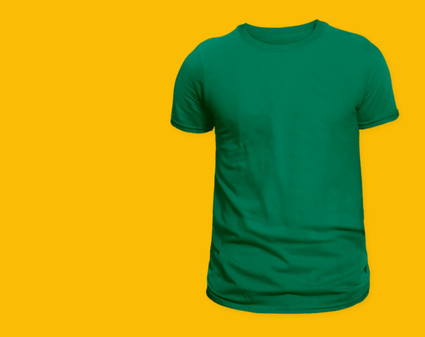 Turquoise cotton round-neck men's t-shirt displayed on a light green background